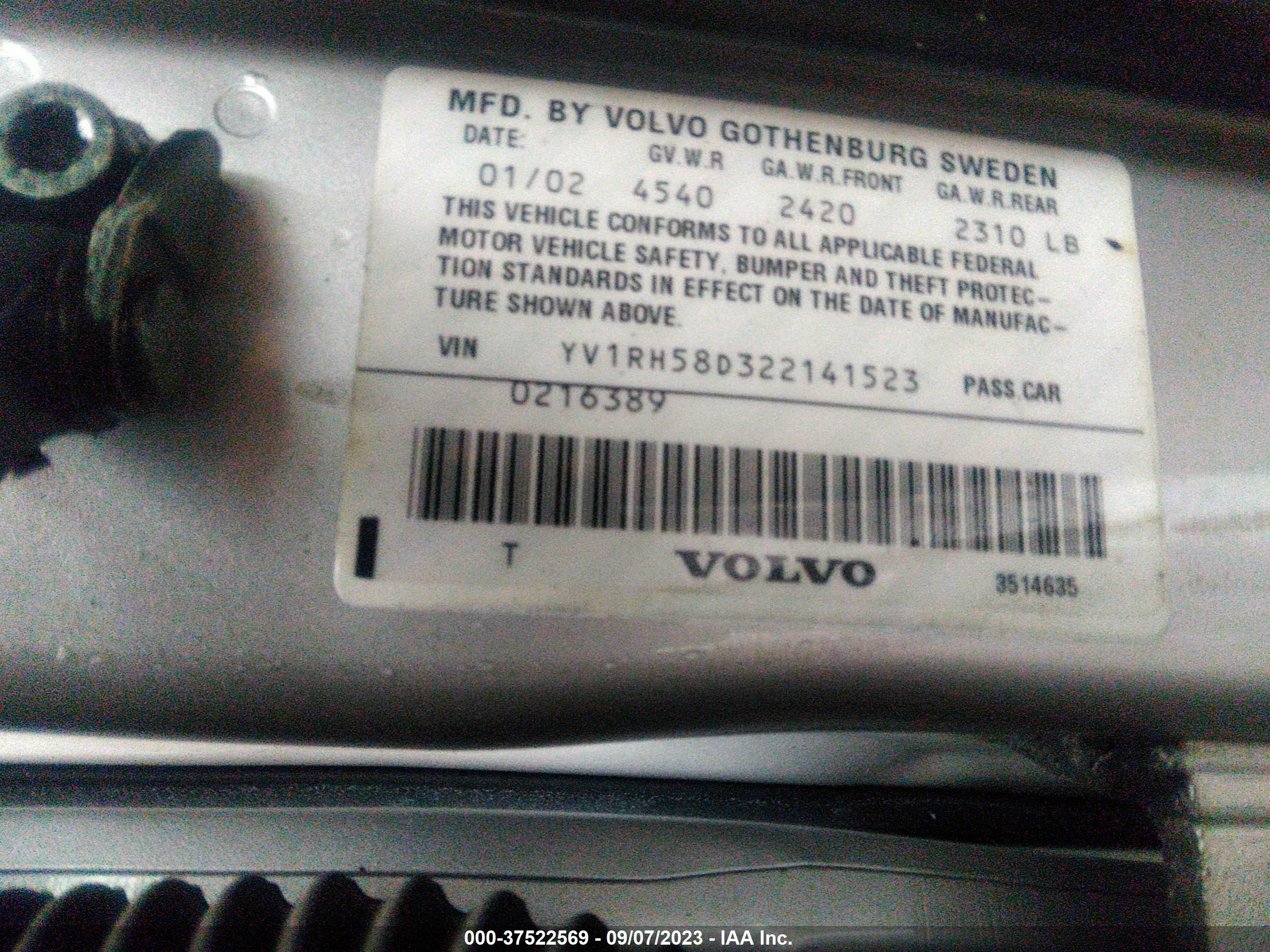 Photo 8 VIN: YV1RH58D322141523 - VOLVO S60 