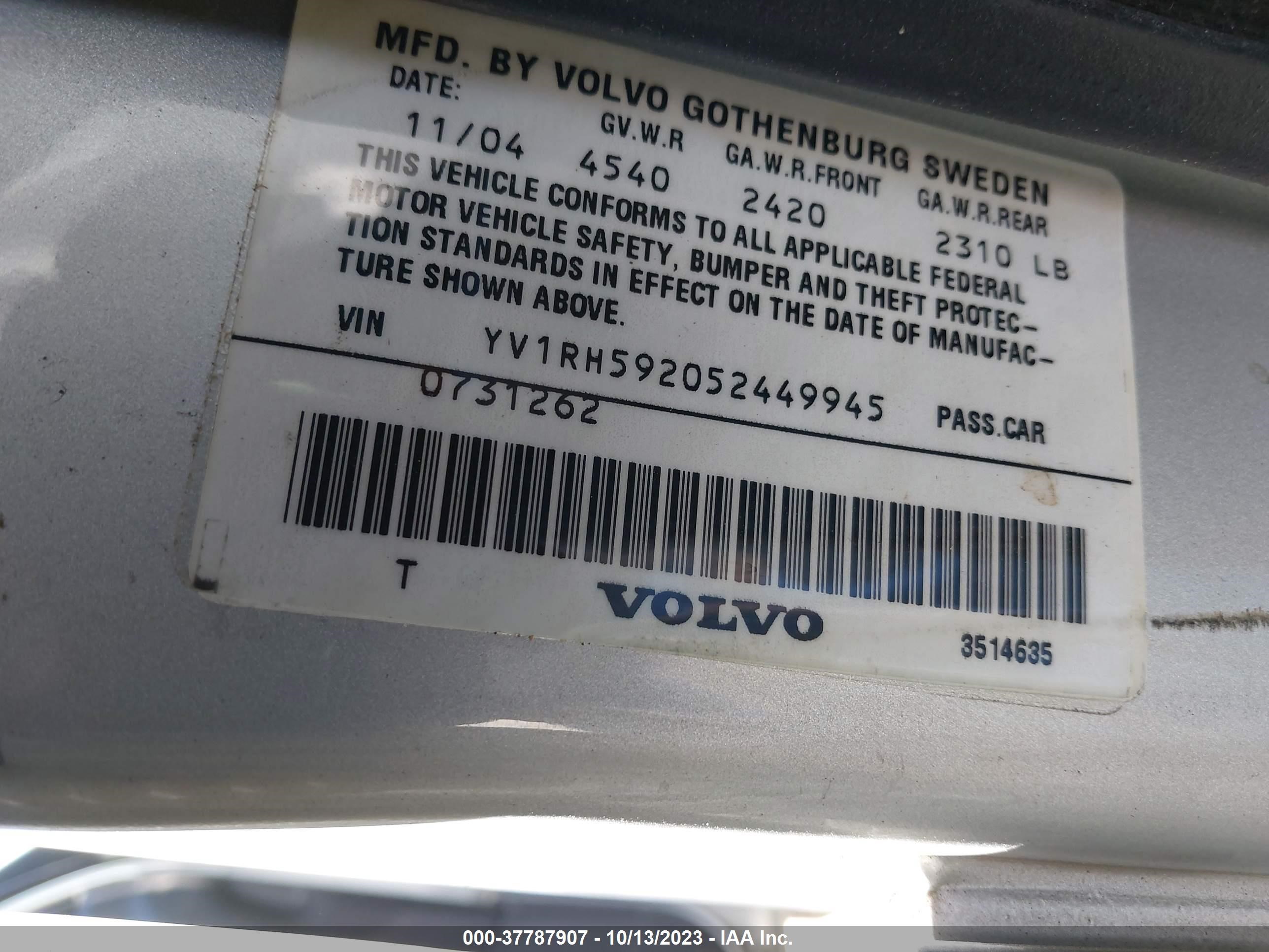 Photo 8 VIN: YV1RH592052449945 - VOLVO S60 