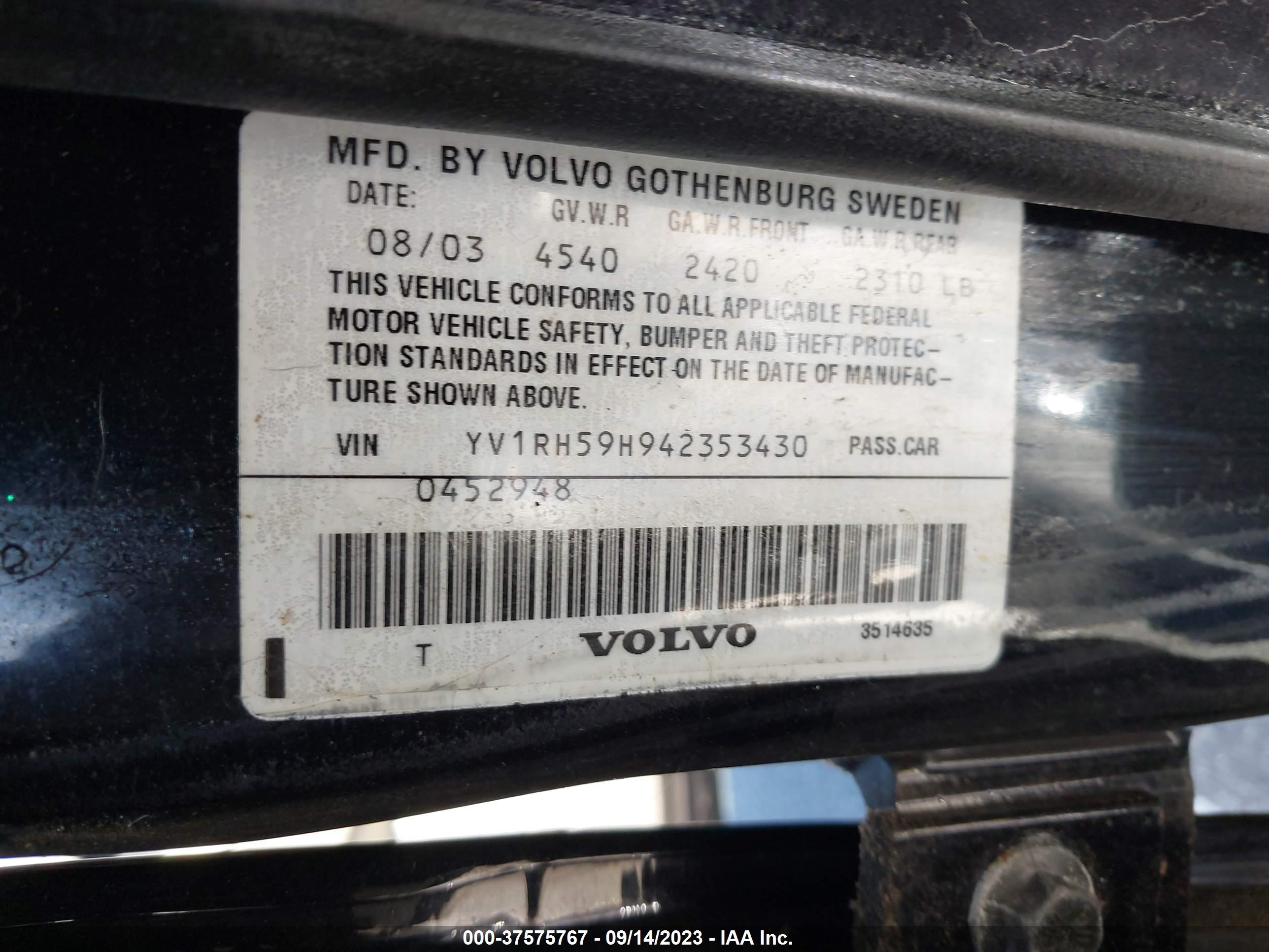 Photo 8 VIN: YV1RH59H942353430 - VOLVO S60 