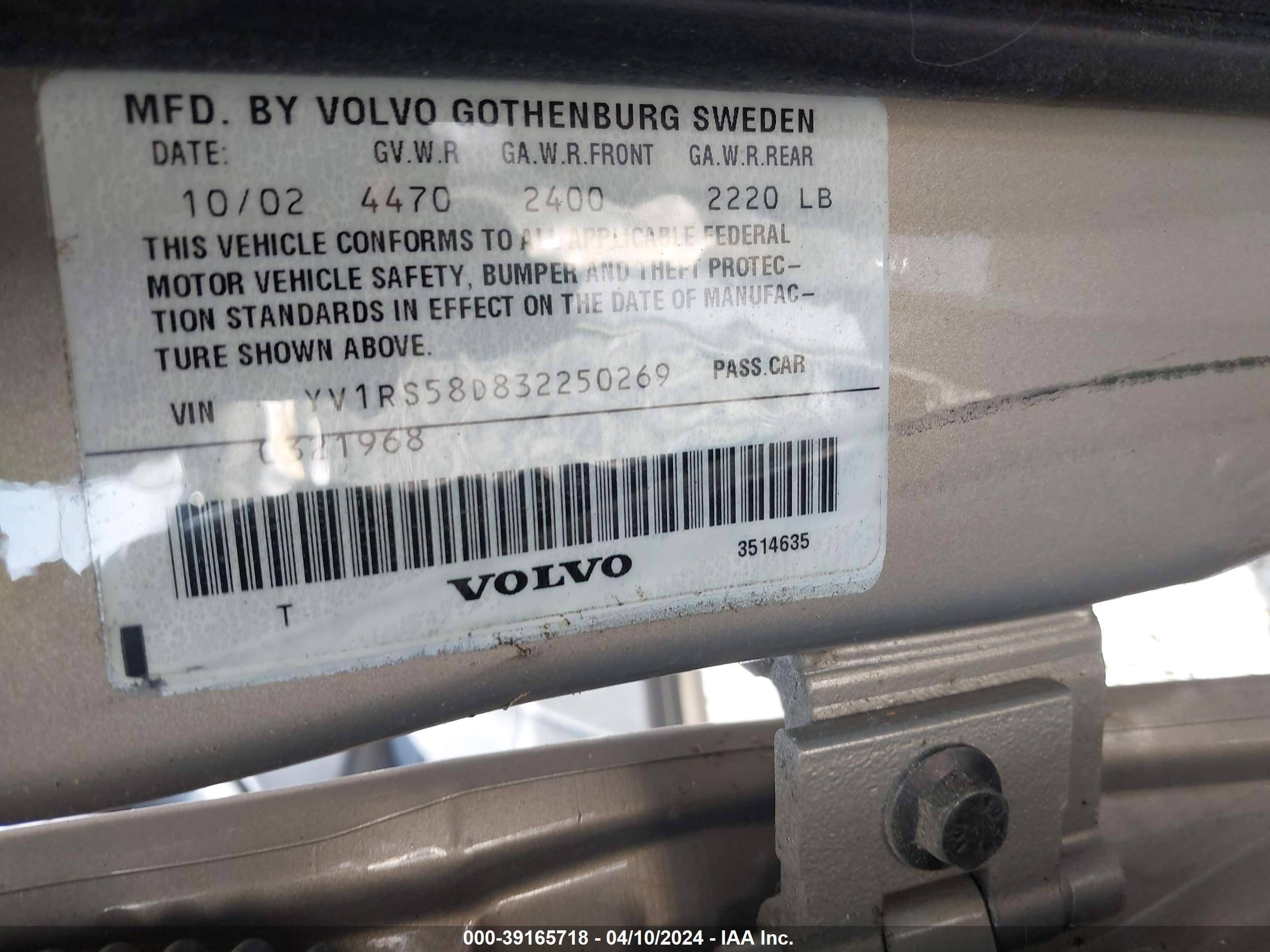 Photo 8 VIN: YV1RS58D832250269 - VOLVO S60 