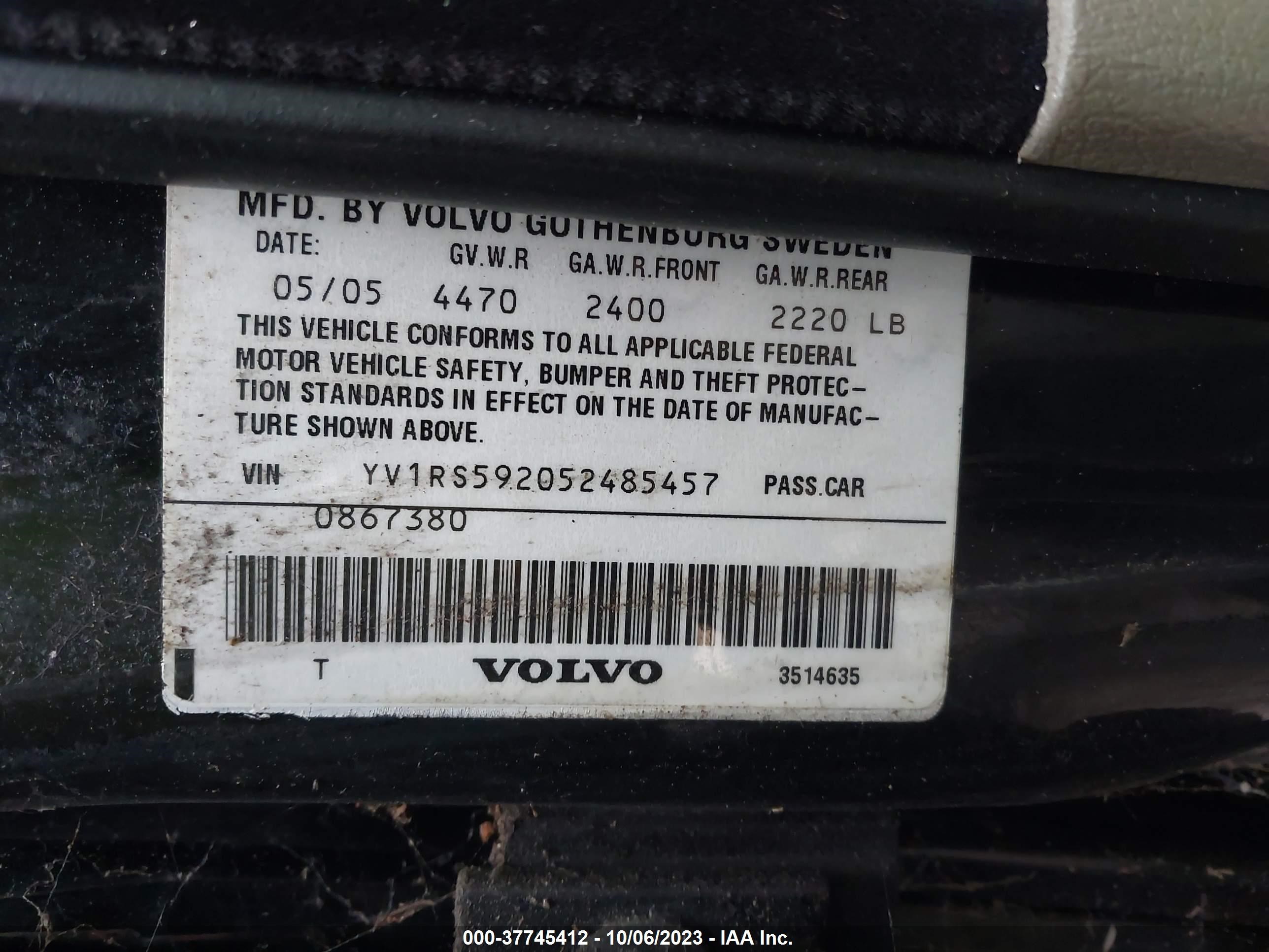 Photo 8 VIN: YV1RS592052485457 - VOLVO S60 