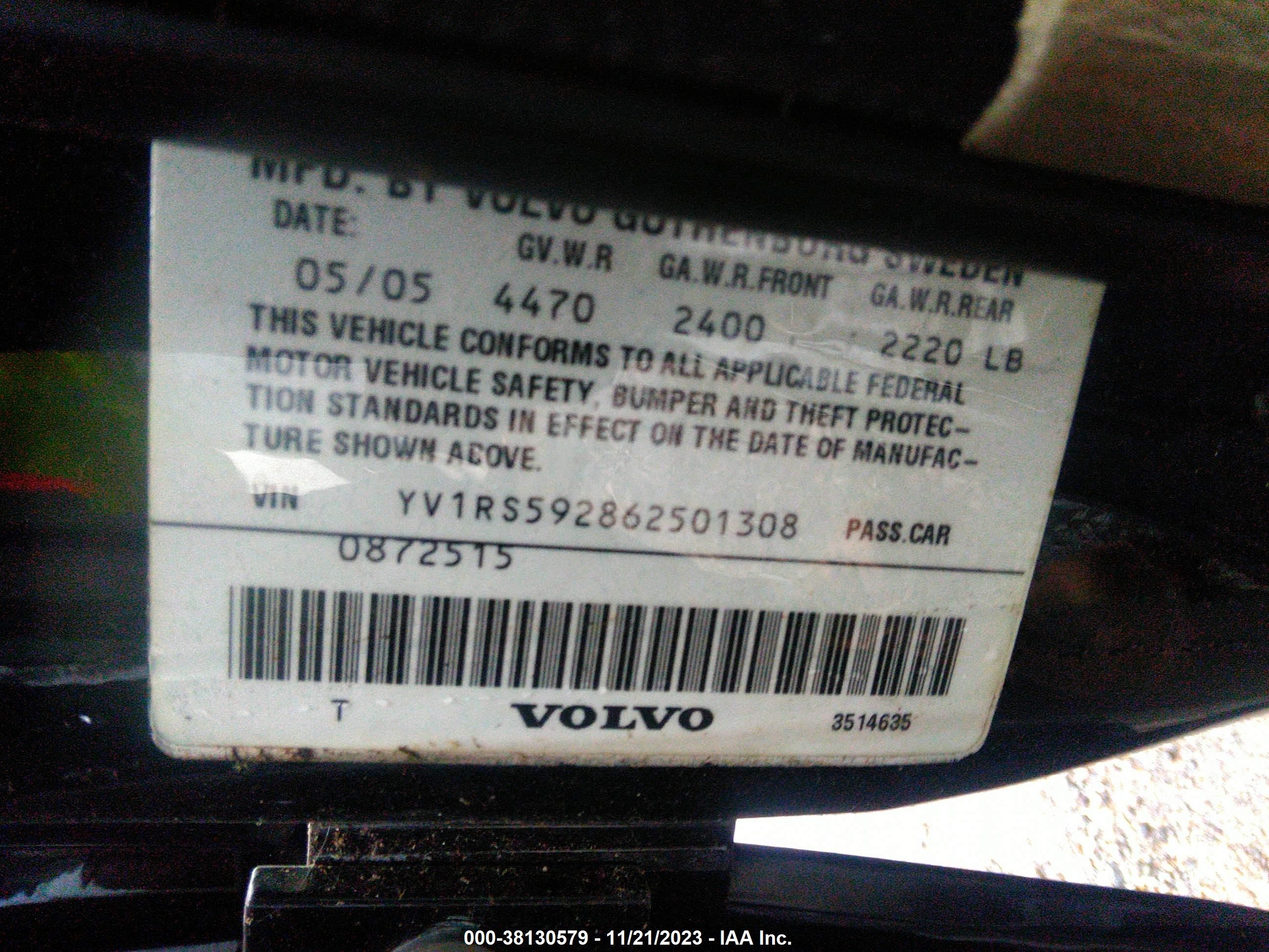 Photo 8 VIN: YV1RS592862501308 - VOLVO S60 