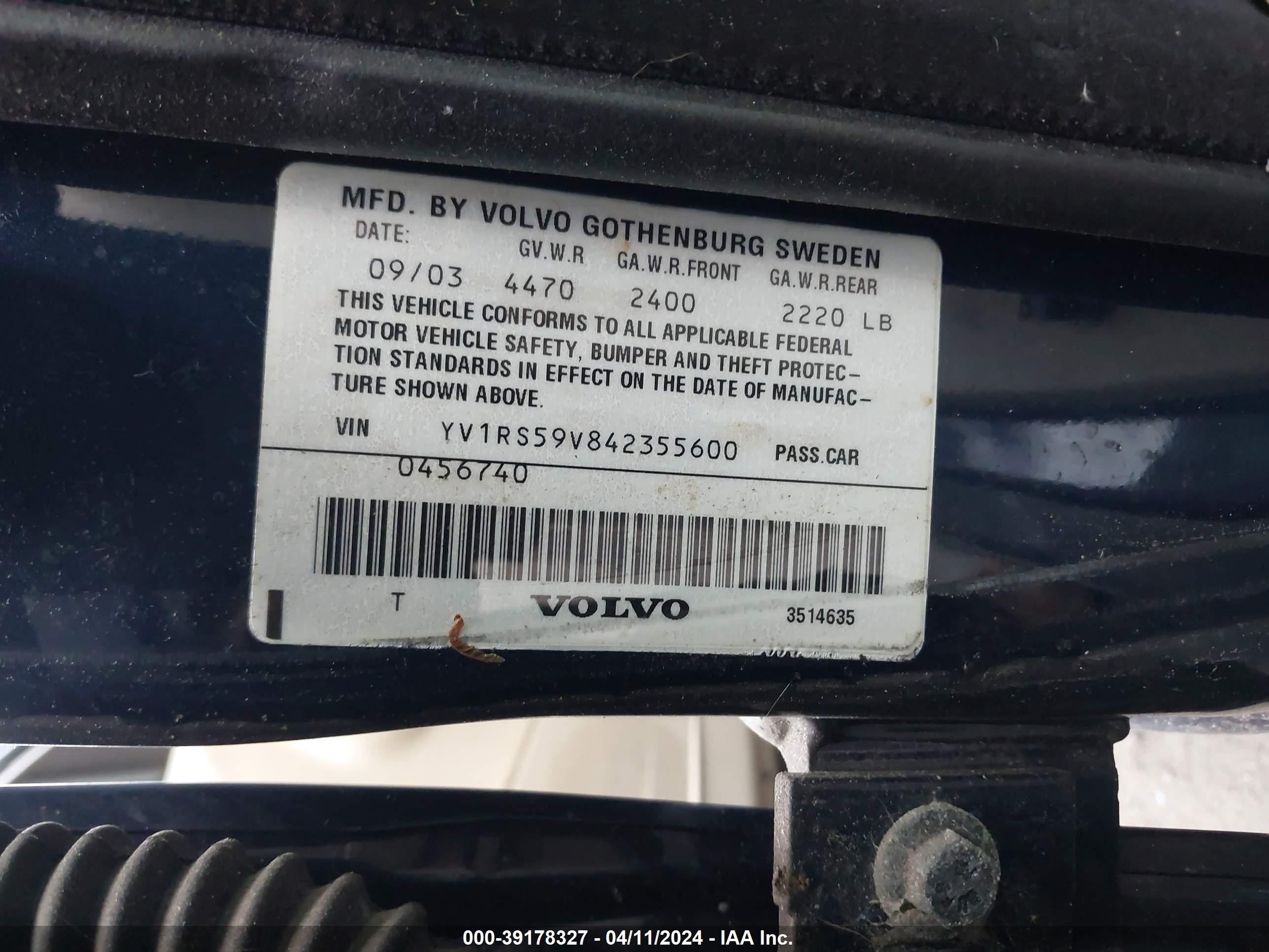 Photo 8 VIN: YV1RS59V842355600 - VOLVO S60 