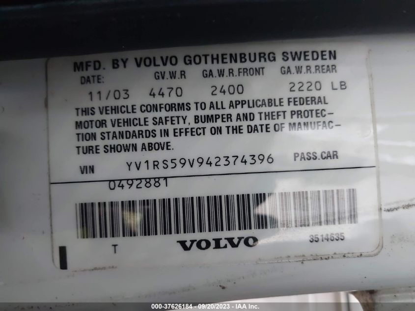 Photo 8 VIN: YV1RS59V942374396 - VOLVO S60 