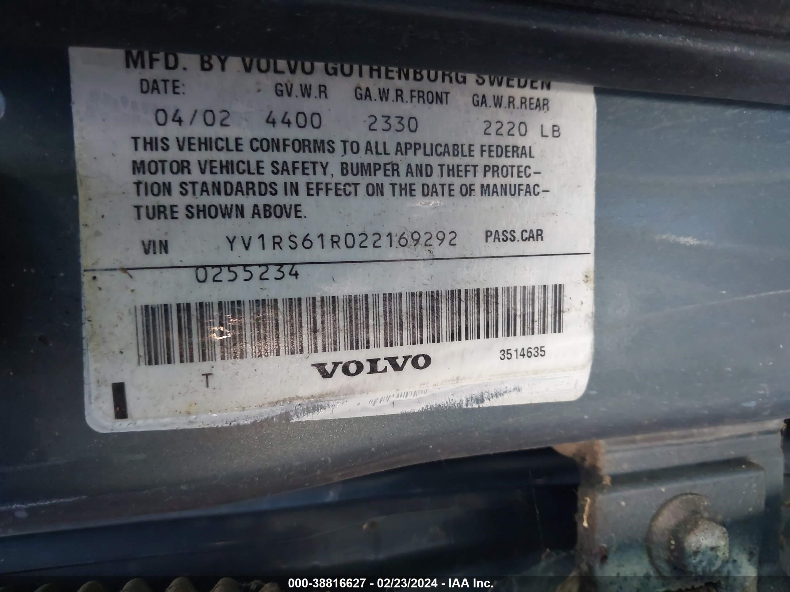 Photo 8 VIN: YV1RS61R022169292 - VOLVO S60 