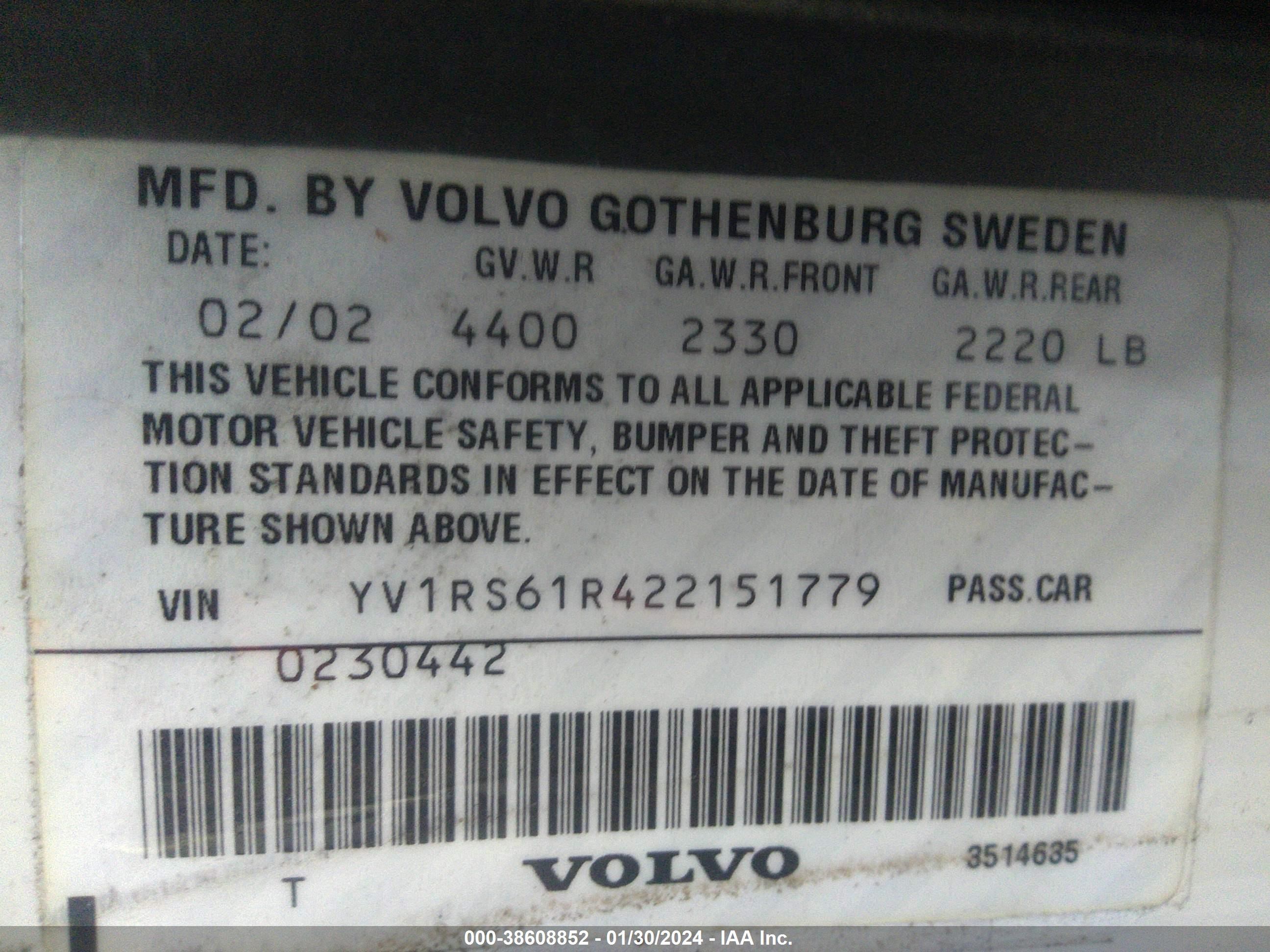 Photo 8 VIN: YV1RS61R422151779 - VOLVO S60 