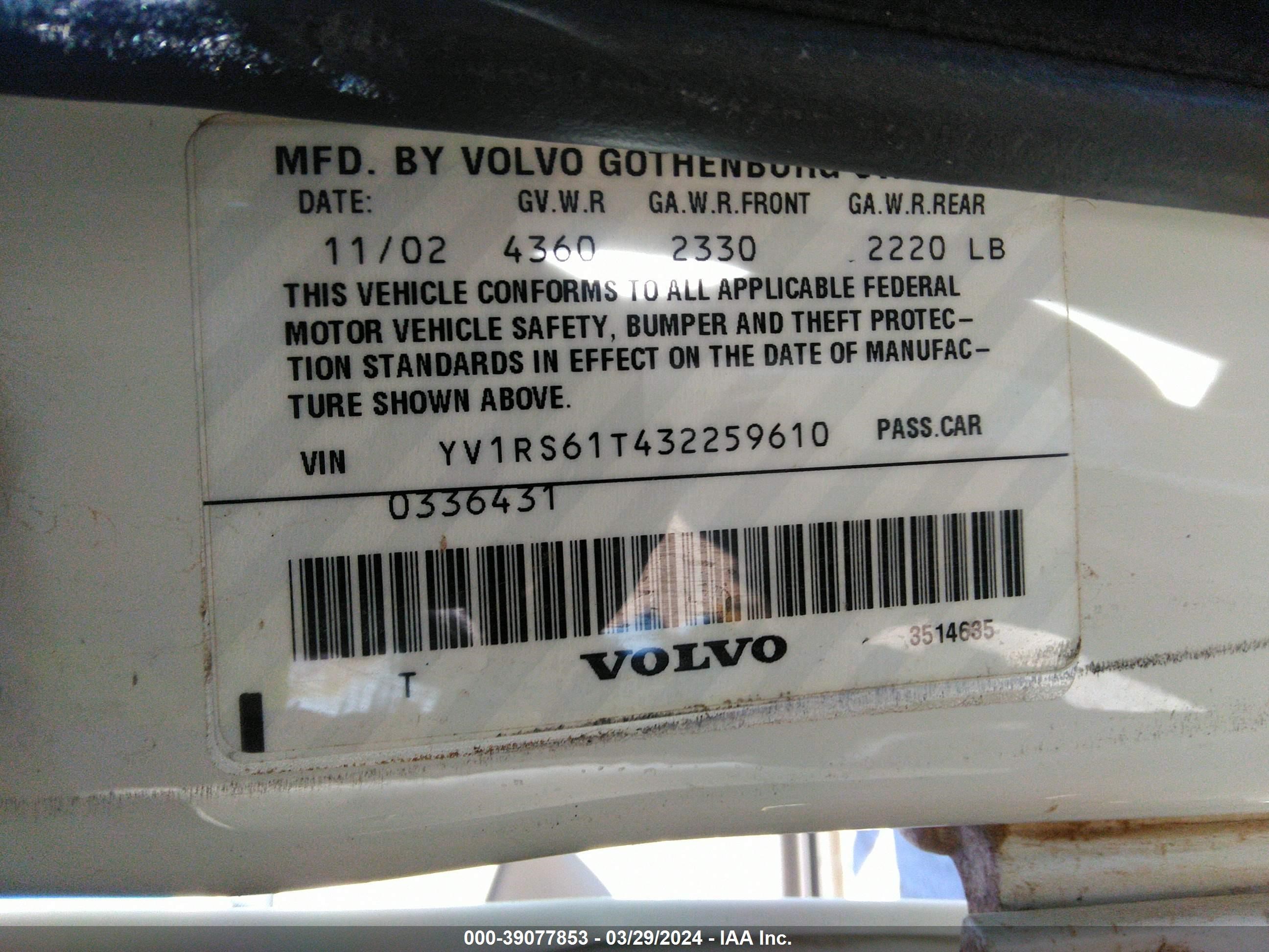 Photo 8 VIN: YV1RS61T432259610 - VOLVO S60 