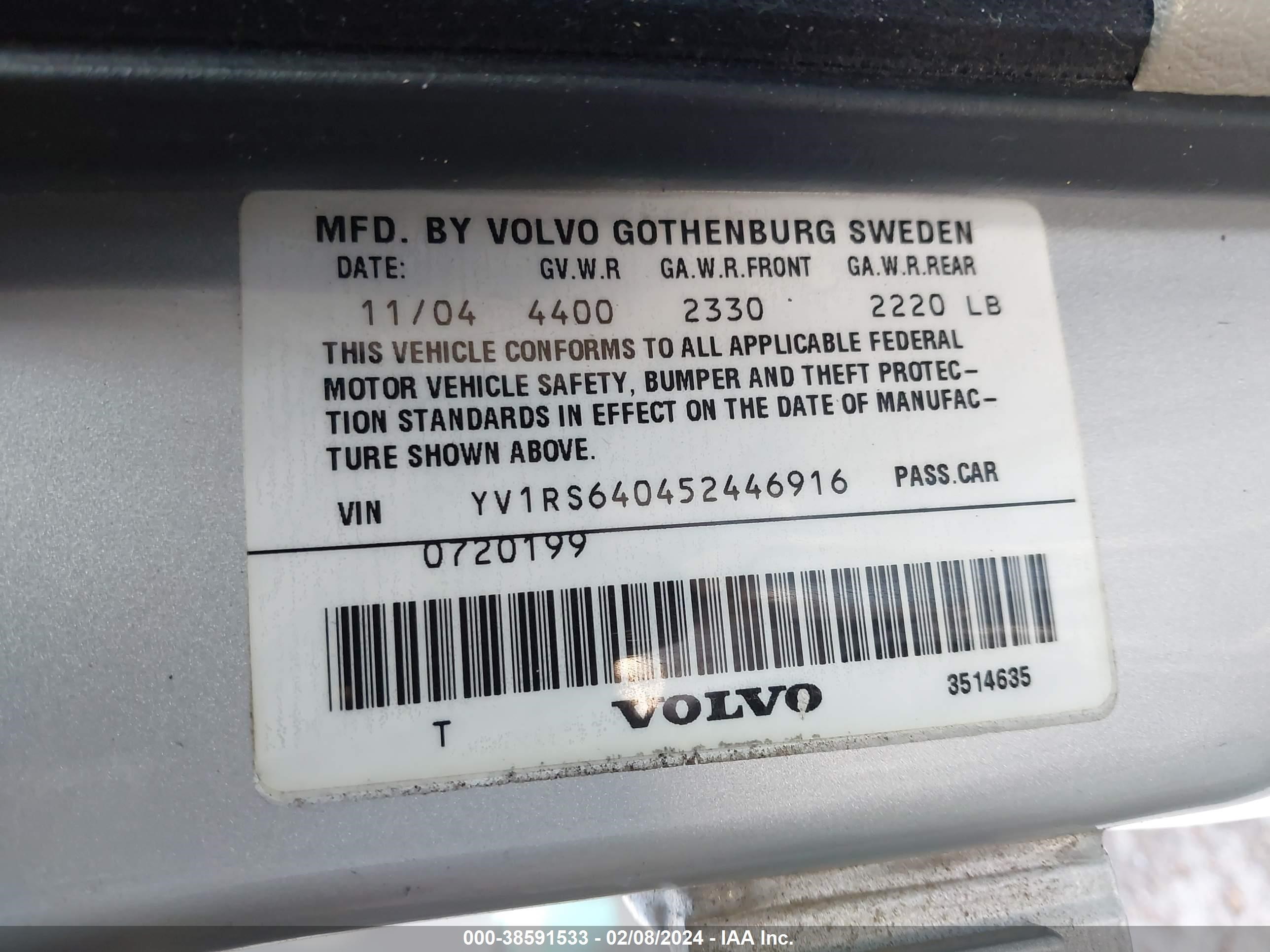 Photo 8 VIN: YV1RS640452446916 - VOLVO S60 