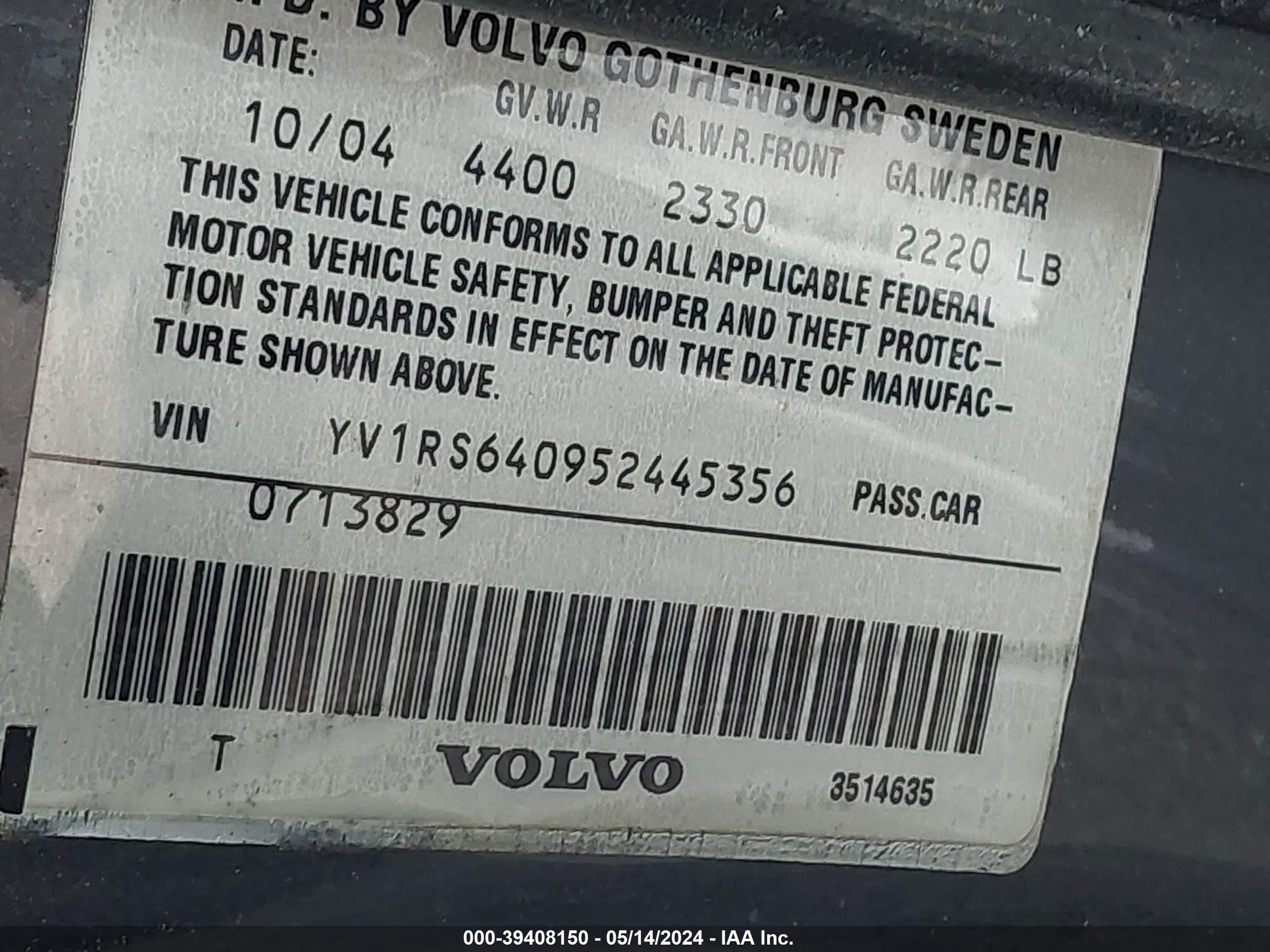 Photo 8 VIN: YV1RS640952445356 - VOLVO S60 