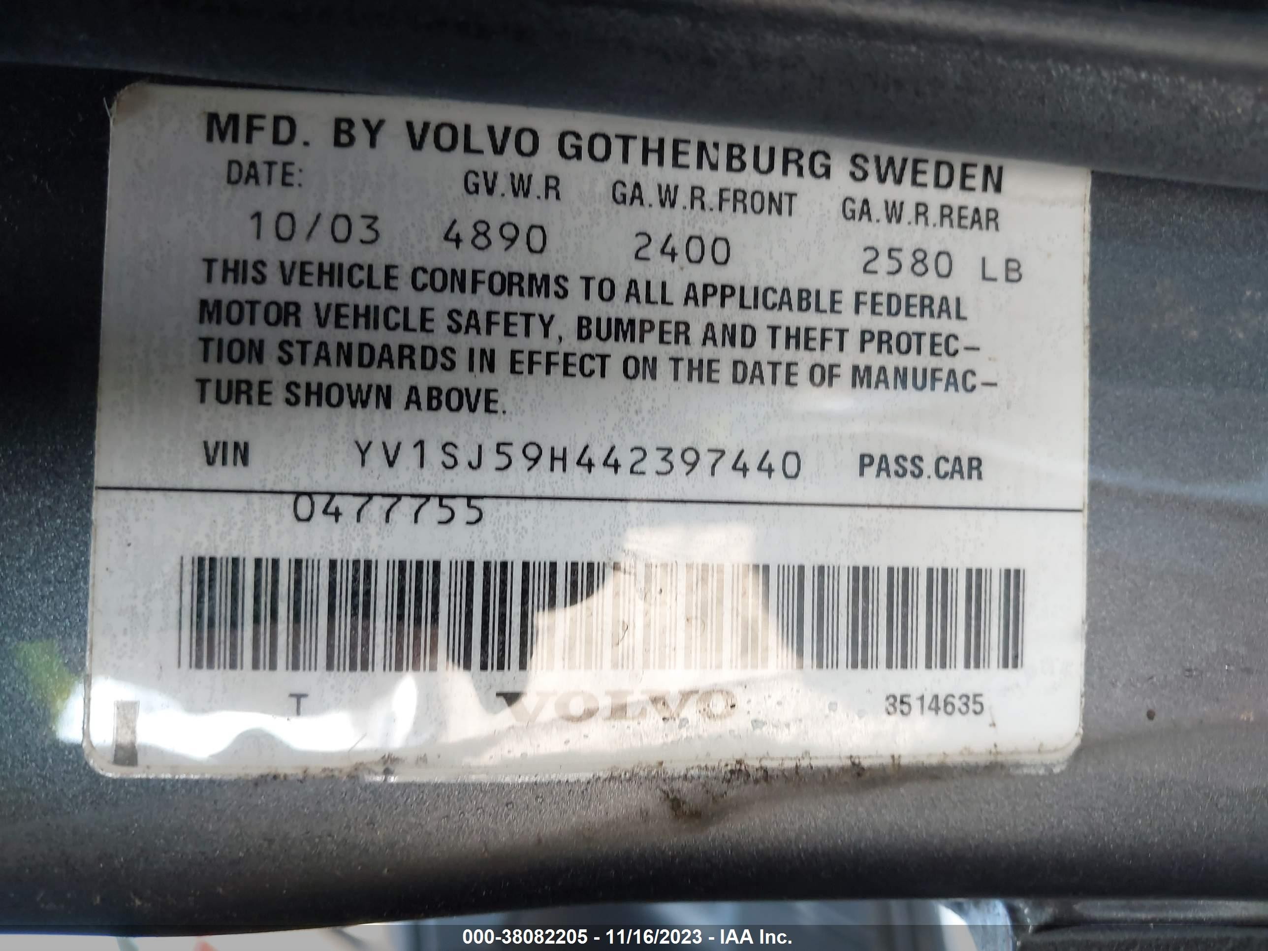 Photo 8 VIN: YV1SJ59H442397440 - VOLVO V70 