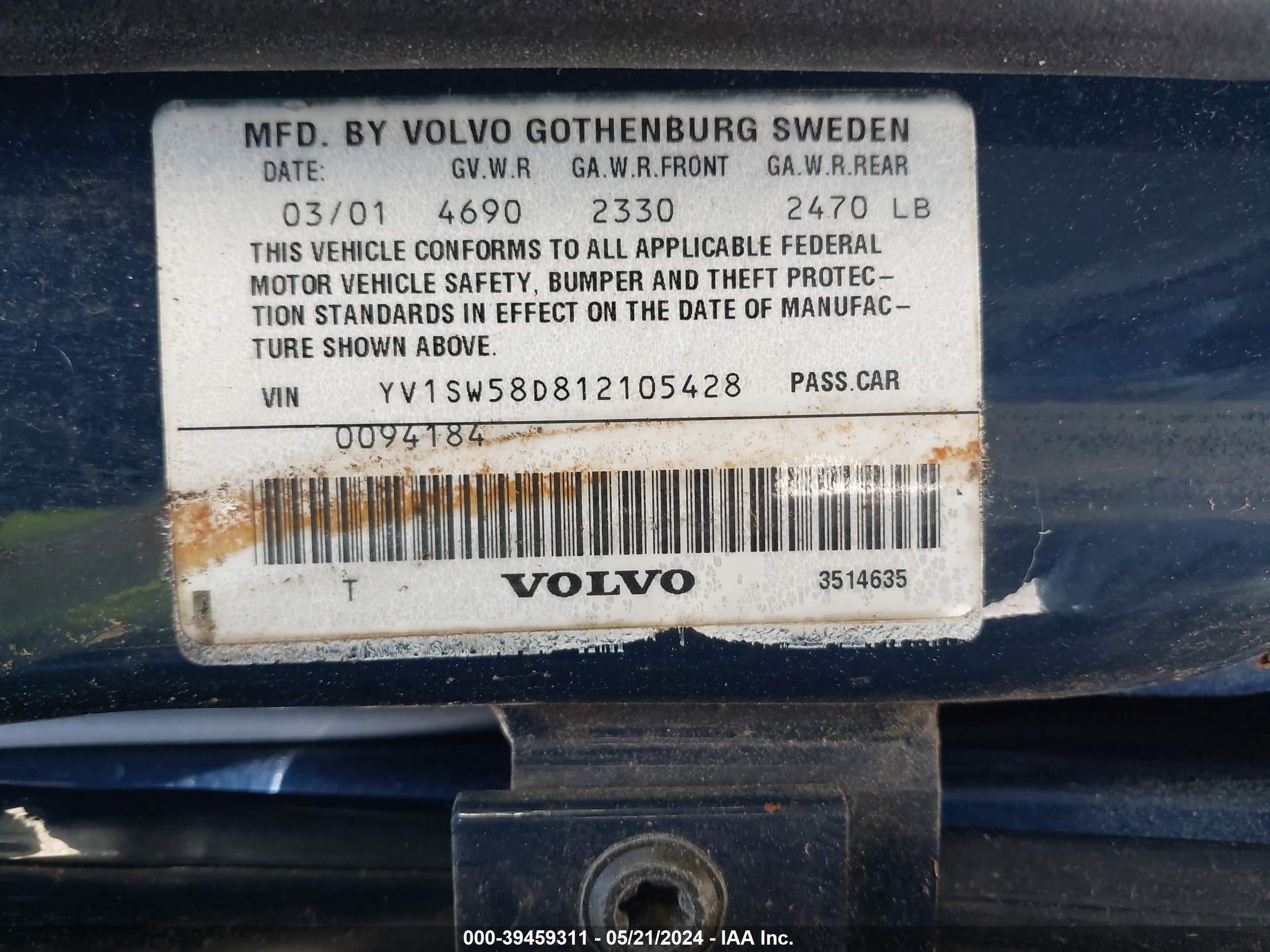 Photo 8 VIN: YV1SW58D812105428 - VOLVO V70 