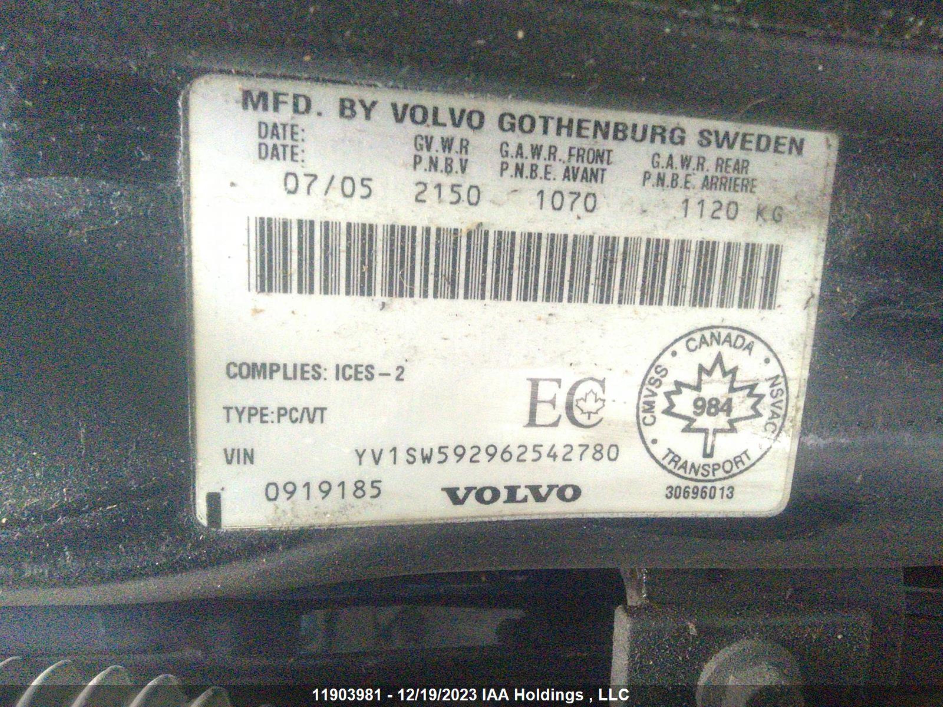 Photo 8 VIN: YV1SW592962542780 - VOLVO V70 