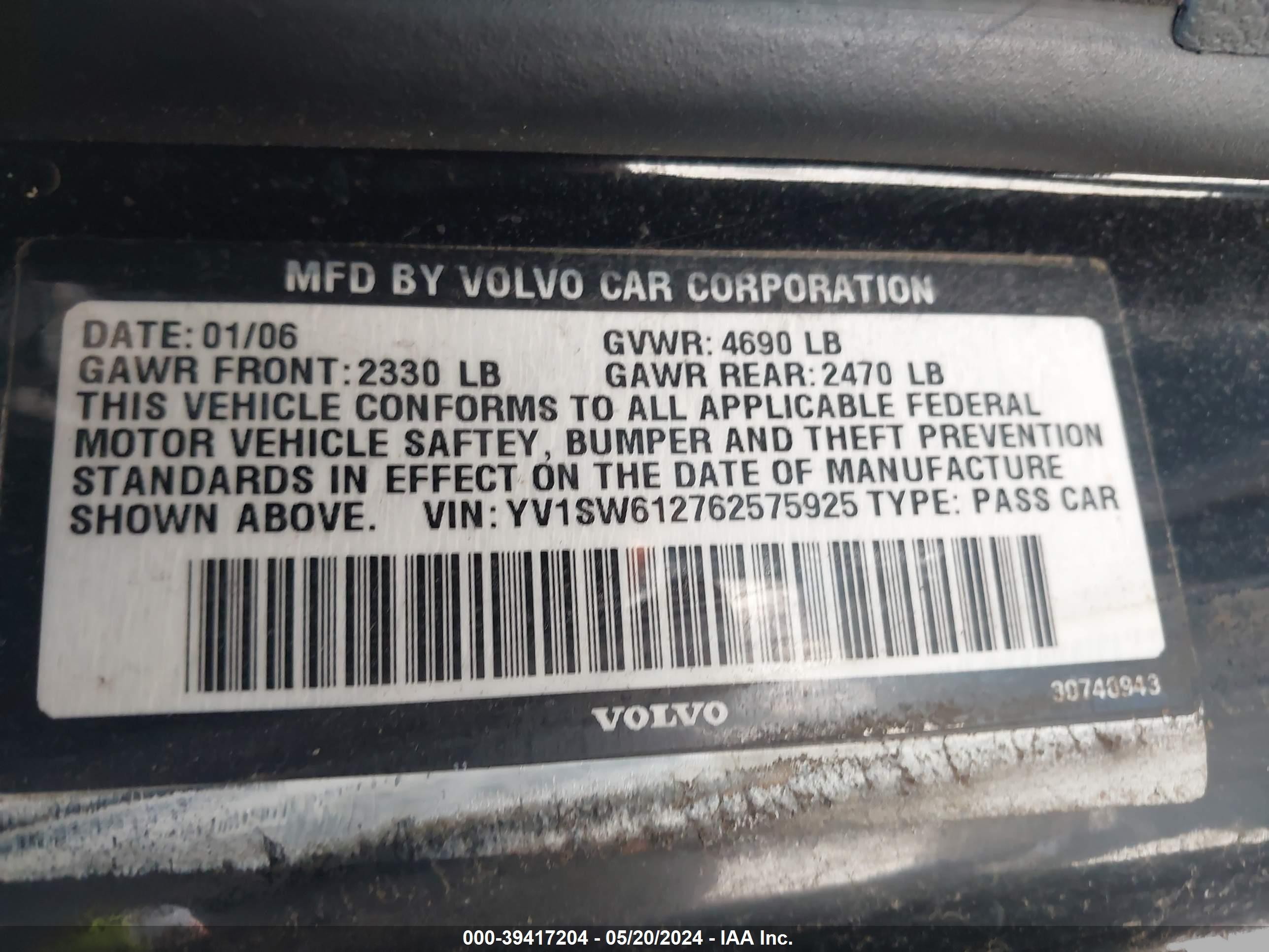 Photo 8 VIN: YV1SW612762575925 - VOLVO V70 