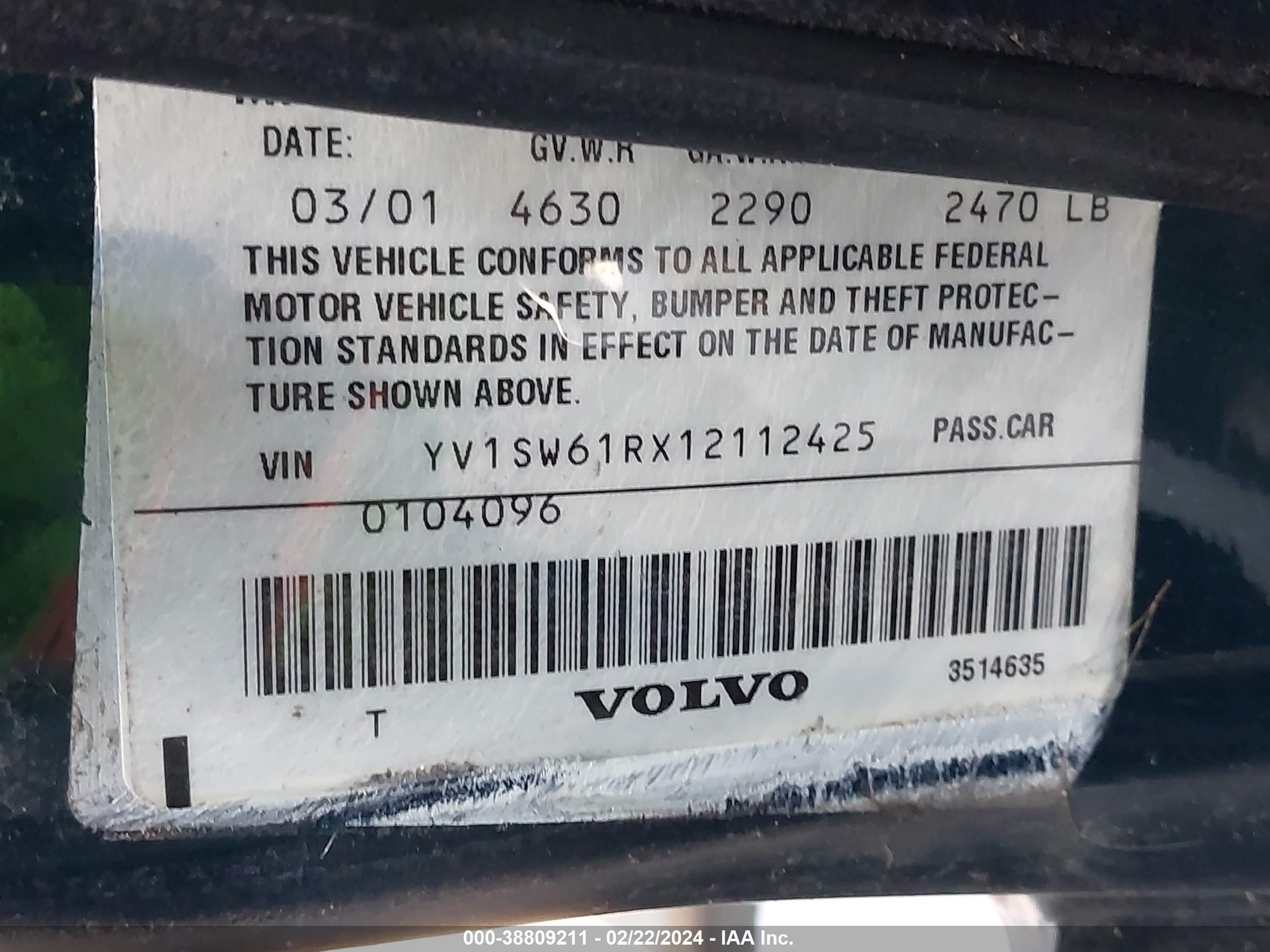 Photo 8 VIN: YV1SW61RX12112425 - VOLVO V70 