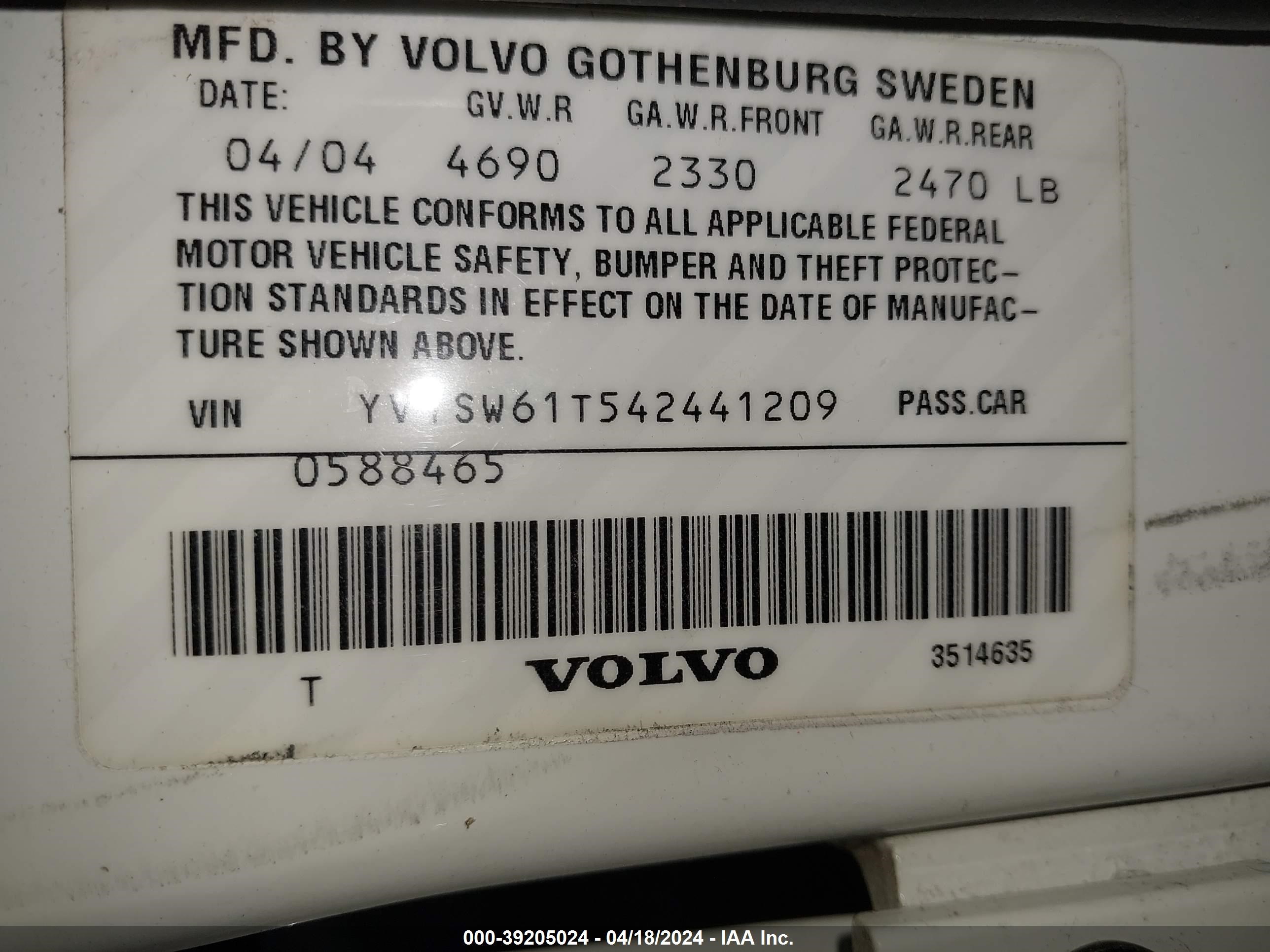 Photo 8 VIN: YV1SW61T542441209 - VOLVO V70 