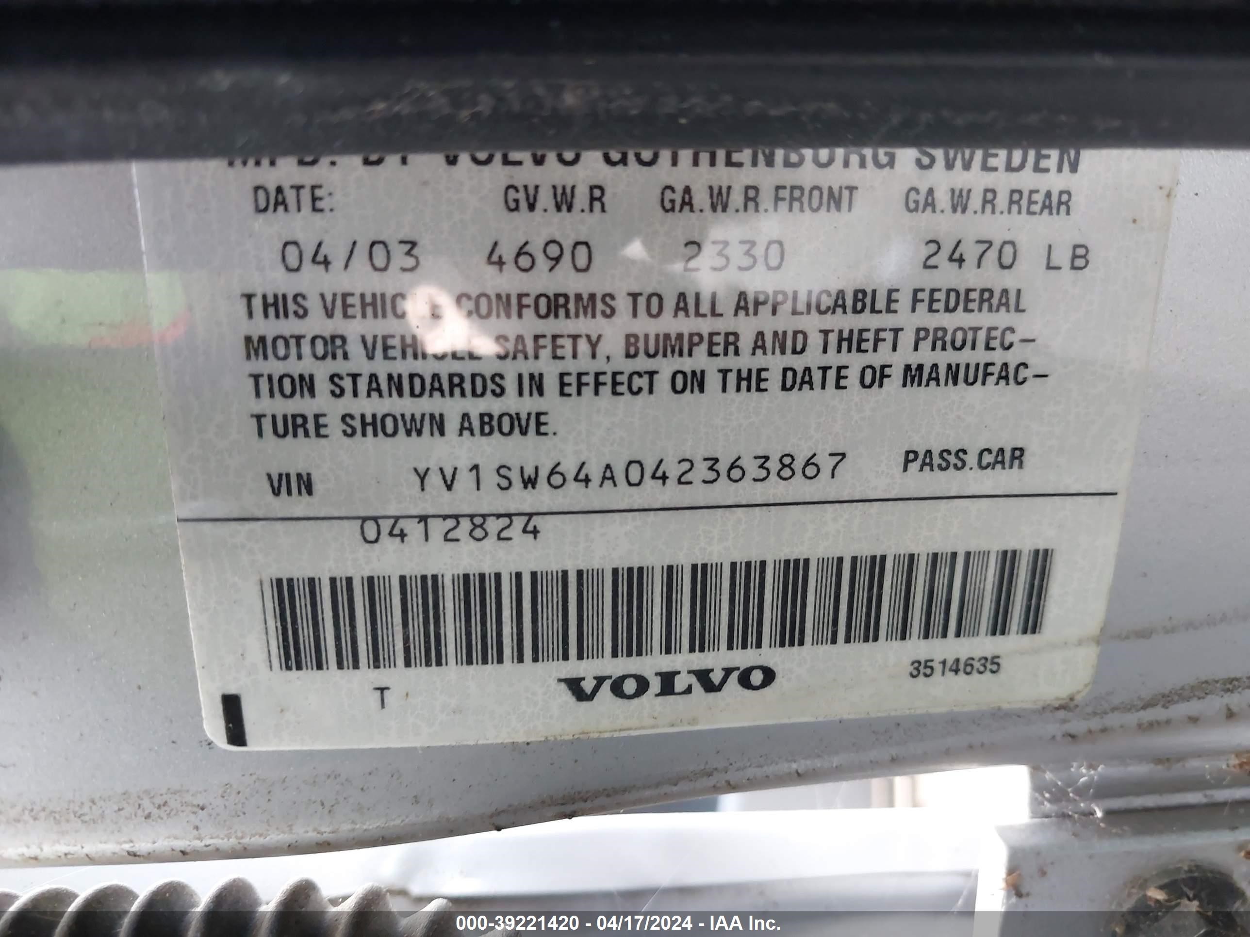 Photo 8 VIN: YV1SW64A042363867 - VOLVO V70 