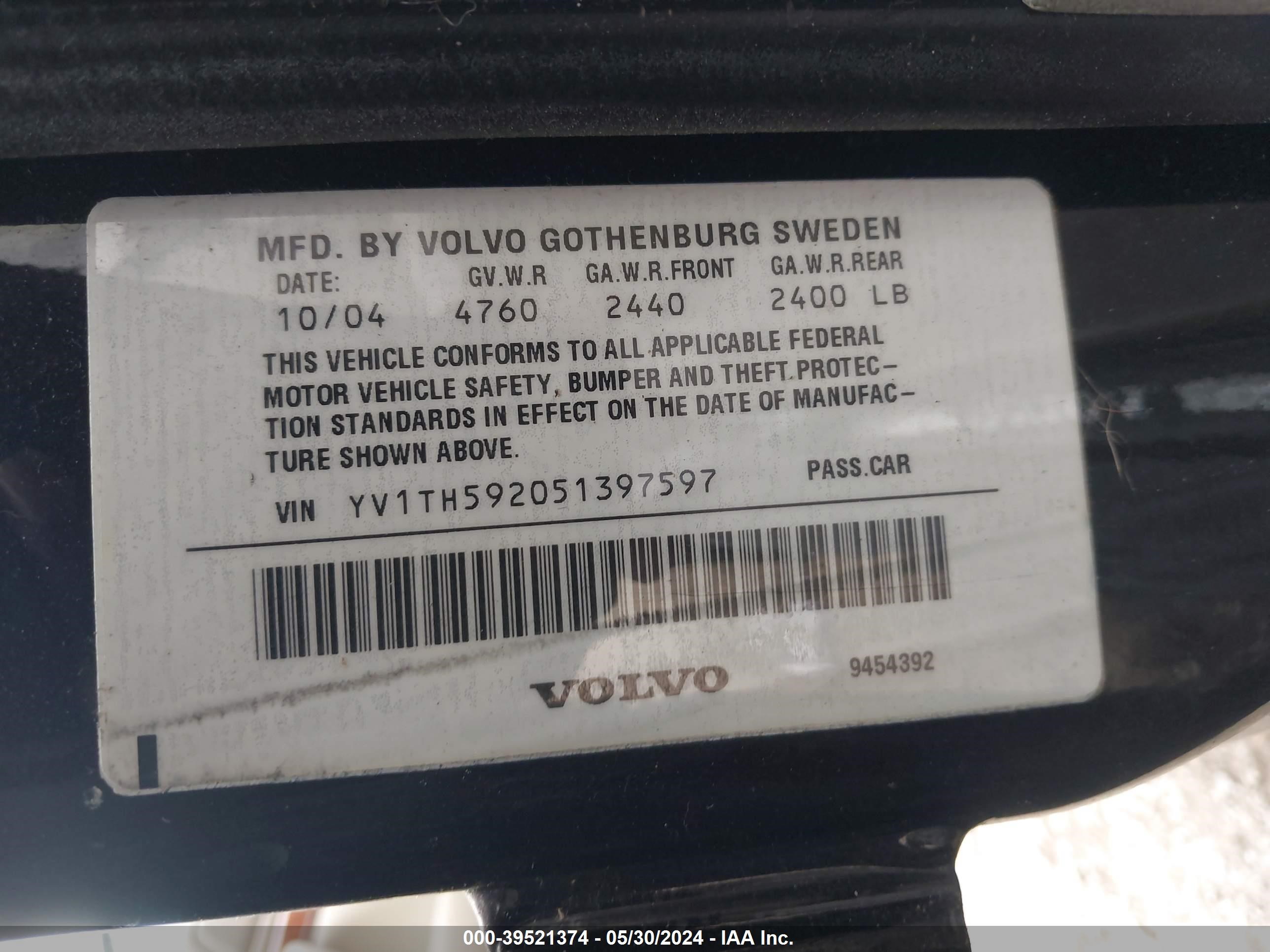 Photo 8 VIN: YV1TH592051397597 - VOLVO S80 