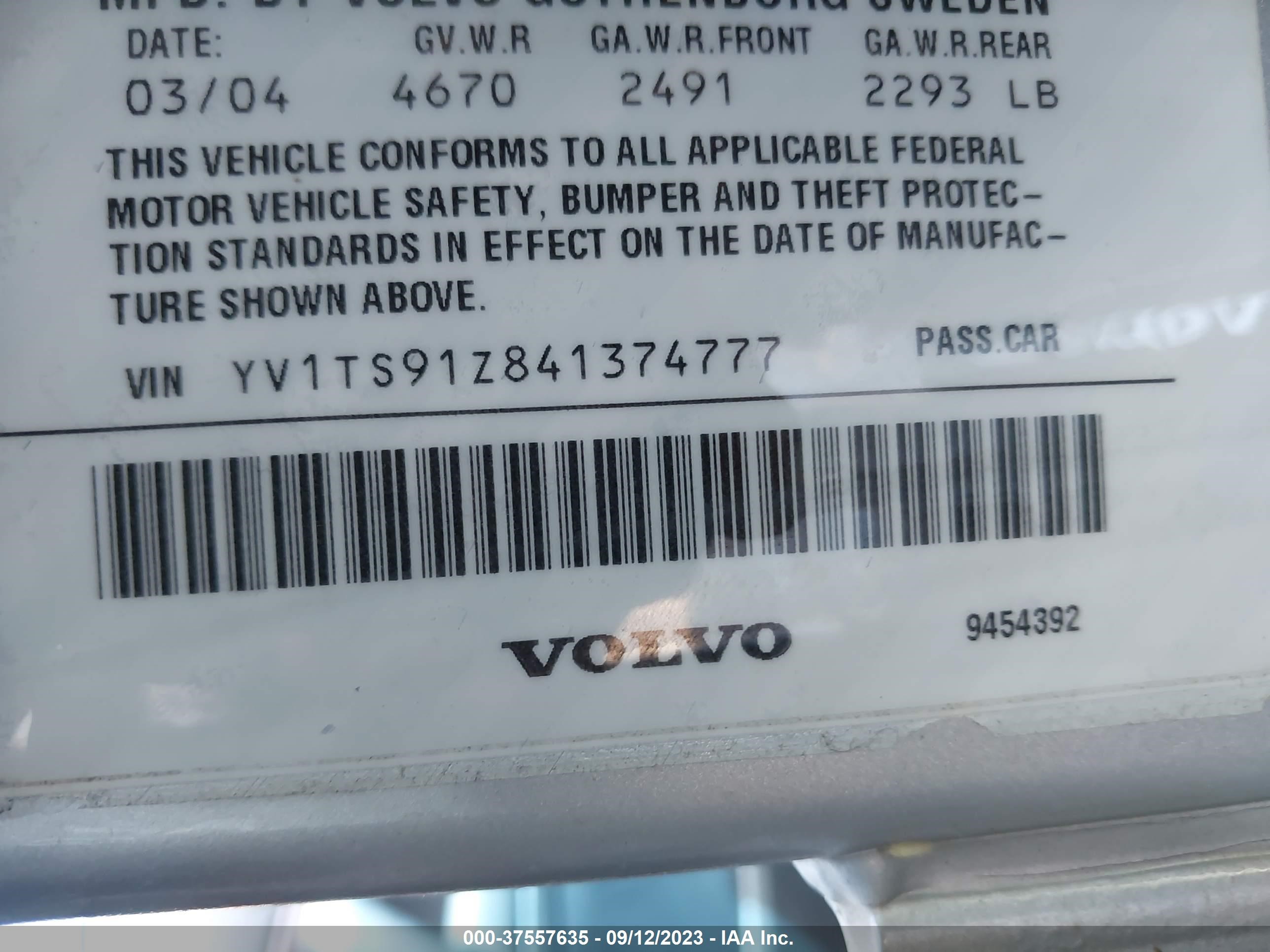 Photo 8 VIN: YV1TS91Z841374777 - VOLVO S80 