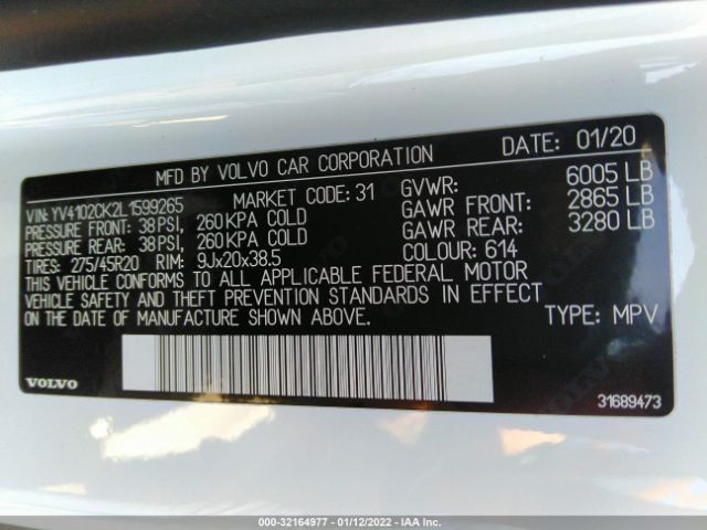 Photo 8 VIN: YV4102CK2L1599265 - VOLVO XC90 