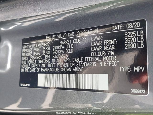 Photo 8 VIN: YV4102DLXM1698201 - VOLVO XC60 