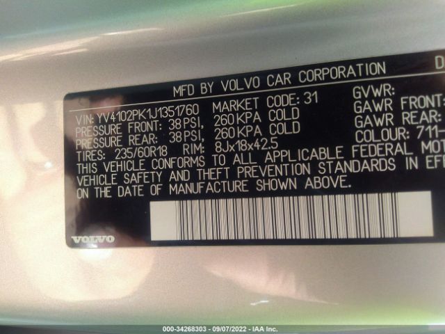 Photo 8 VIN: YV4102PK1J1351760 - VOLVO XC90 