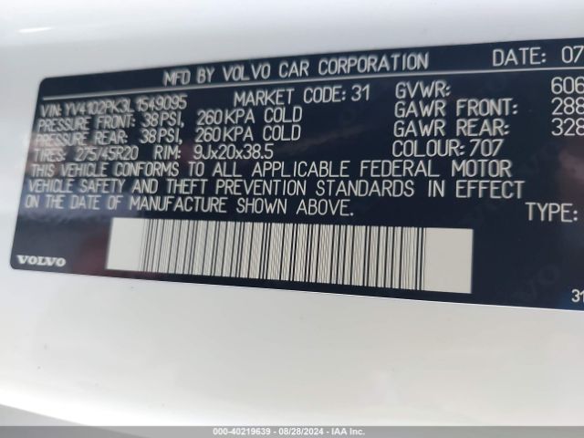 Photo 8 VIN: YV4102PK3L1549095 - VOLVO XC90 