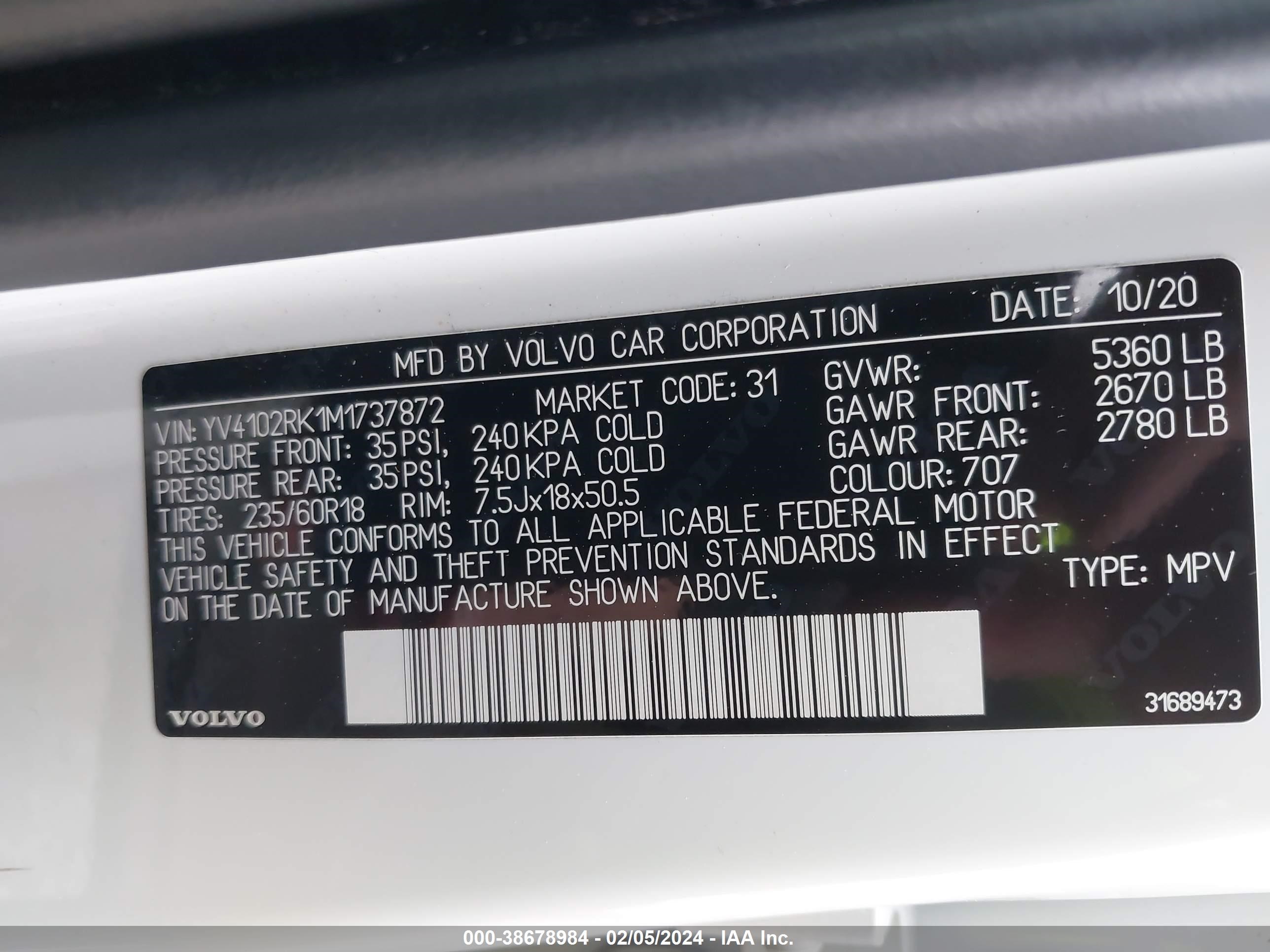 Photo 8 VIN: YV4102RK1M1737872 - VOLVO XC60 