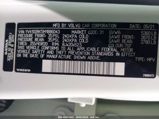 Photo 8 VIN: YV4102RK5M1886043 - VOLVO XC60 