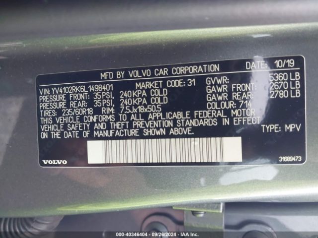 Photo 8 VIN: YV4102RK6L1498401 - VOLVO XC60 