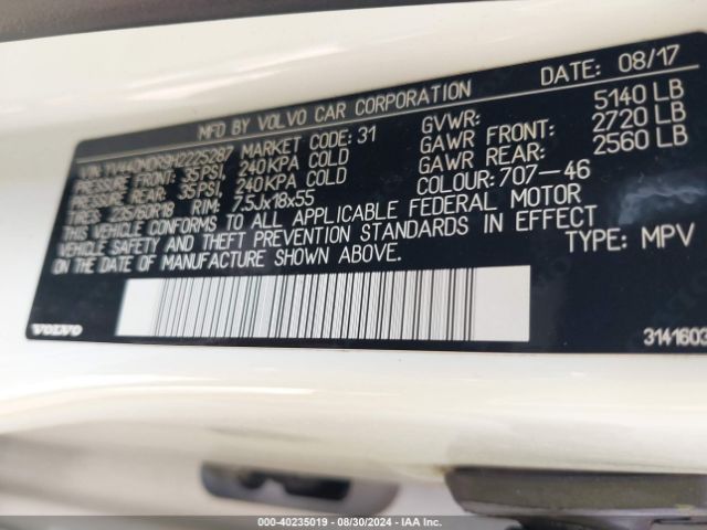 Photo 8 VIN: YV440MDR9H2225287 - VOLVO XC60 