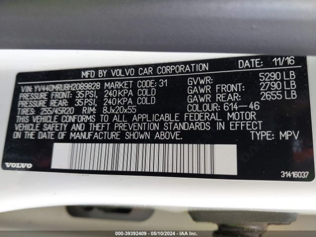 Photo 8 VIN: YV440MRU8H2089828 - VOLVO XC60 