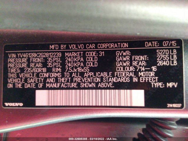 Photo 8 VIN: YV4612RK2G2812239 - VOLVO XC60 