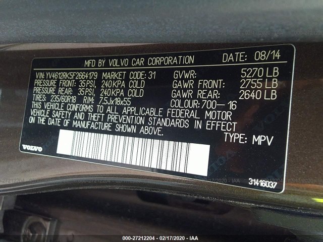 Photo 8 VIN: YV4612RK5F2664179 - VOLVO XC60 