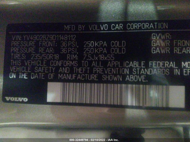 Photo 8 VIN: YV4902BZ9D1148112 - VOLVO XC70 