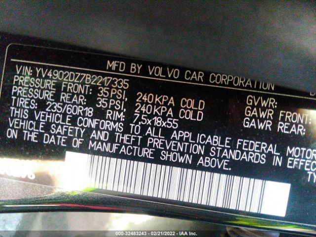 Photo 8 VIN: YV4902DZ7B2217335 - VOLVO XC60 