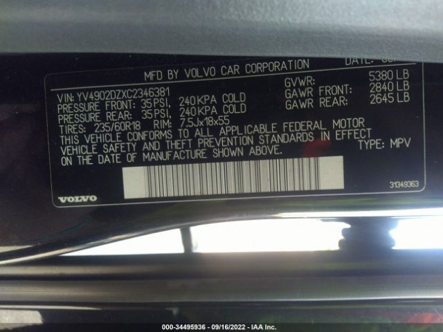 Photo 8 VIN: YV4902DZXC2346381 - VOLVO XC60 