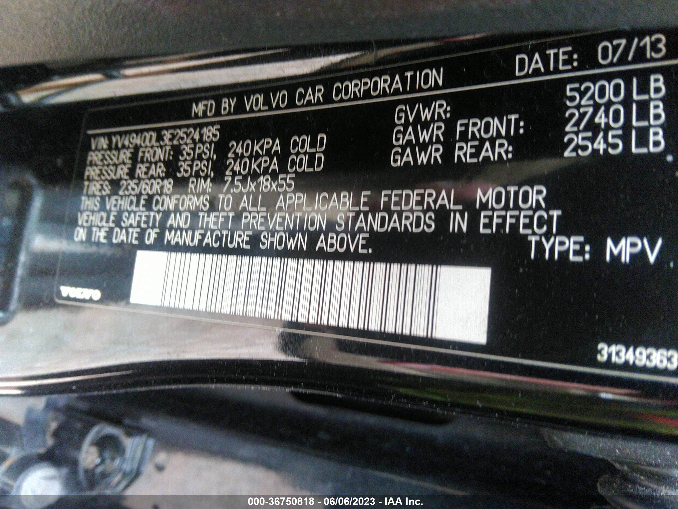 Photo 8 VIN: YV4940DL3E2524185 - VOLVO XC60 