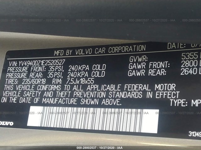 Photo 8 VIN: YV4940DZ1E2520527 - VOLVO XC60 