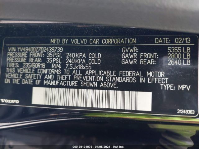 Photo 8 VIN: YV4940DZ7D2439739 - VOLVO XC60 