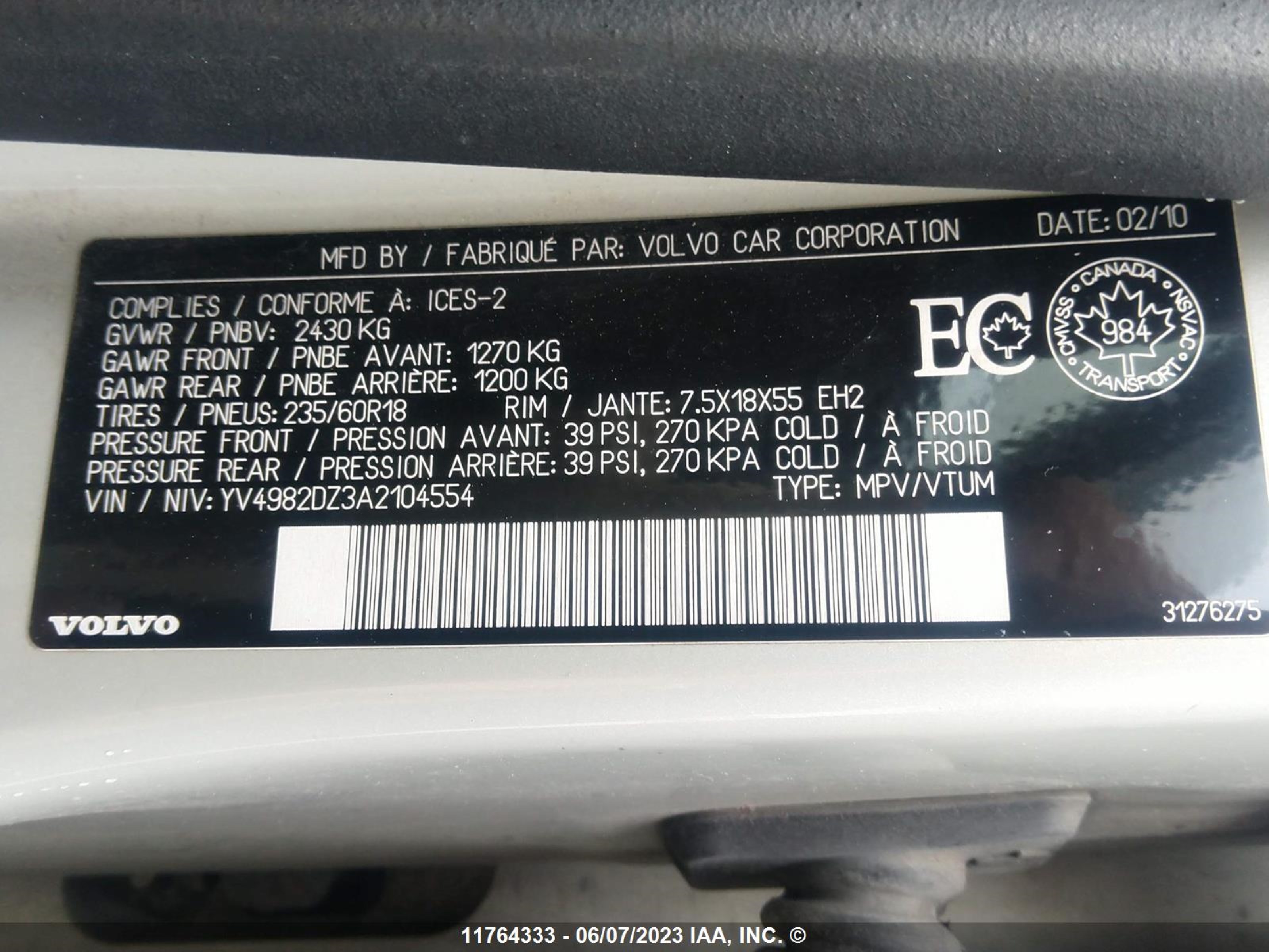 Photo 8 VIN: YV4982DZ3A2104554 - VOLVO XC60 