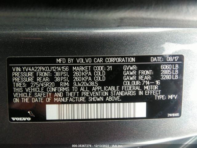 Photo 8 VIN: YV4A22PK0J1214156 - VOLVO XC90 