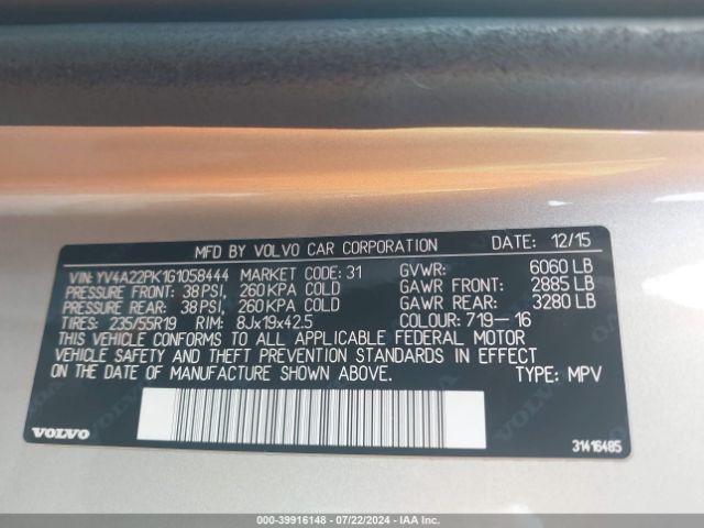 Photo 8 VIN: YV4A22PK1G1058444 - VOLVO XC90 