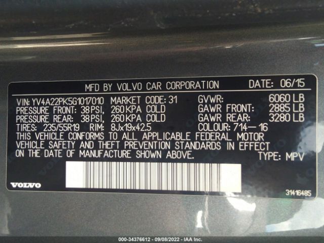 Photo 8 VIN: YV4A22PK5G1017010 - VOLVO XC90 