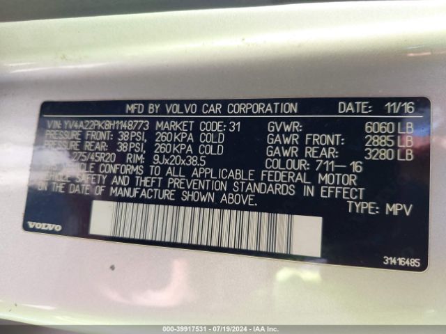 Photo 8 VIN: YV4A22PK8H1148773 - VOLVO XC90 