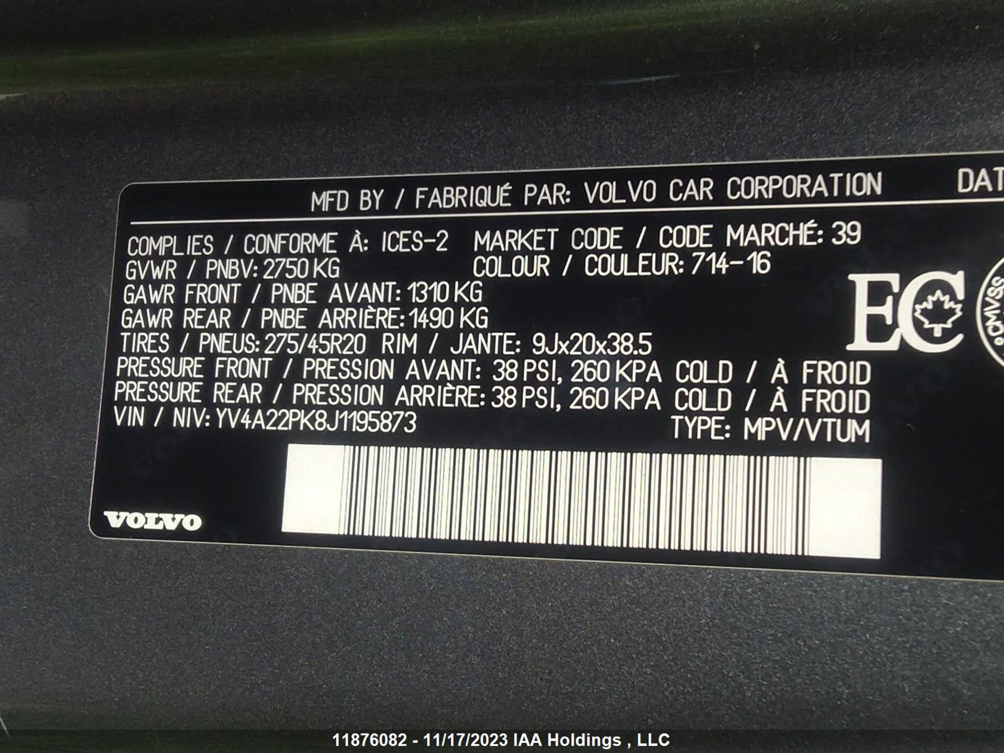 Photo 8 VIN: YV4A22PK8J1195873 - VOLVO XC90 