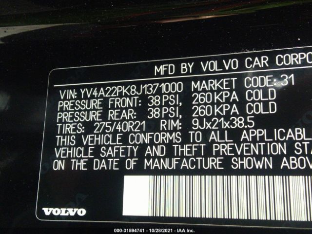 Photo 8 VIN: YV4A22PK8J1371000 - VOLVO XC90 