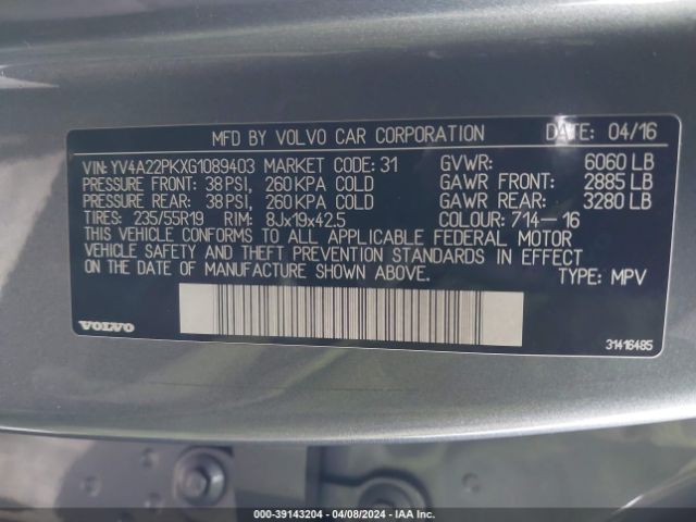 Photo 8 VIN: YV4A22PKXG1089403 - VOLVO XC90 