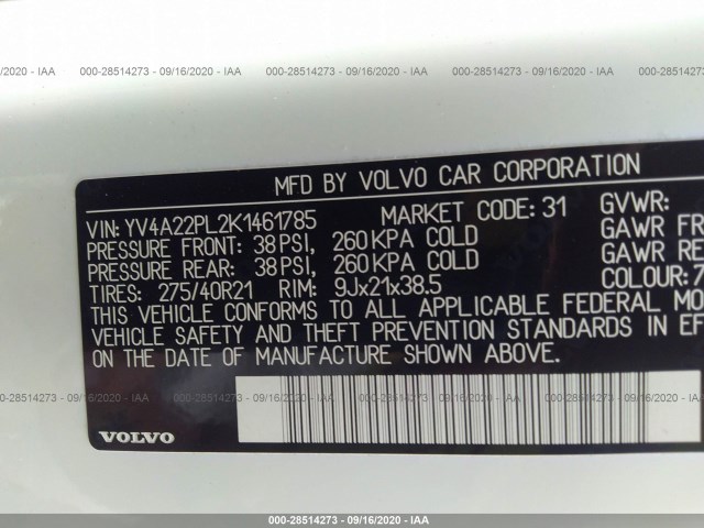 Photo 8 VIN: YV4A22PL2K1461785 - VOLVO XC90 