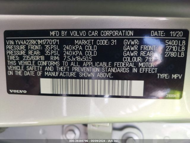 Photo 8 VIN: YV4A22RK1M1770171 - VOLVO XC60 