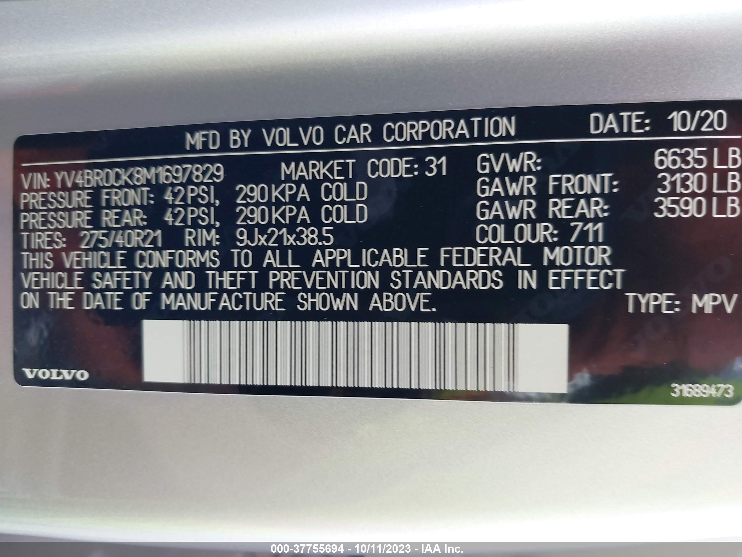 Photo 8 VIN: YV4BR0CK8M1697829 - VOLVO XC90 